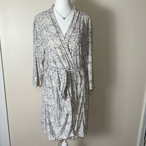 Marilyn Monroe L Ivory Gray Lace Rose Print Floral Tie Front Intimate Robe
